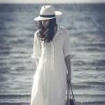 Lniana sukienka długa koszulowa biała 