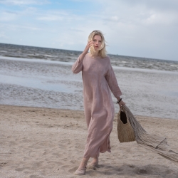 Sukienka długa lniana blady róż 