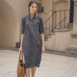 Lniana sukienka szmizjerka grafitowa 