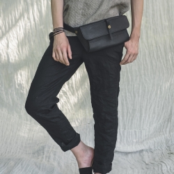 Lniane spodnie z kieszeniami czarne 