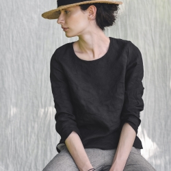 Lniana bluzka z długim rękawem czarna 