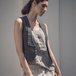 Lniana kamizelka w jodełkę kolor grafitowy 