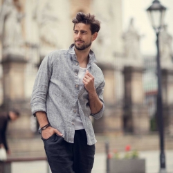 Koszula lniana męska melanż 