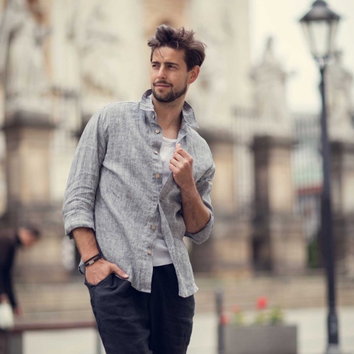 Koszula lniana męska melanż