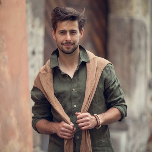 Koszula lniana męska khaki