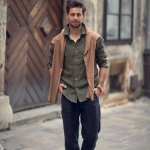 Koszula lniana męska khaki