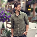 Koszula lniana męska khaki