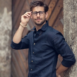 Koszula lniana męska kolor granatowy 