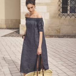 lniana sukienka hiszpanka midi grafit 