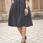 Szeroka spódnica lniana grafit