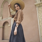 Szeroka spódnica lniana grafit