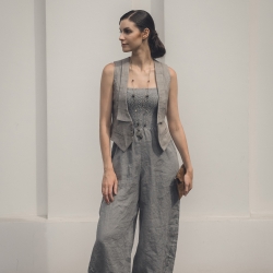 Lniany kombinezon szałwiowy 