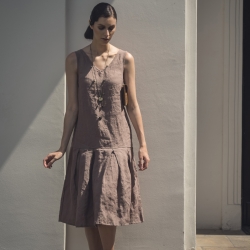 Lniana midi z falbaną mleczna czekolada 