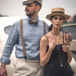 Męska lniana koszula kolor błękitny 