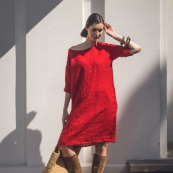 Lniana sukienka czerwone wino 