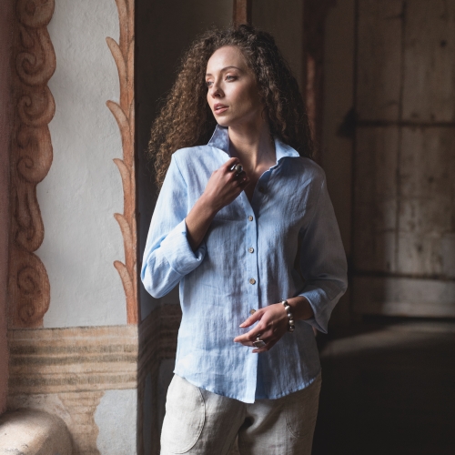 Lniana koszula lazurowy błękit