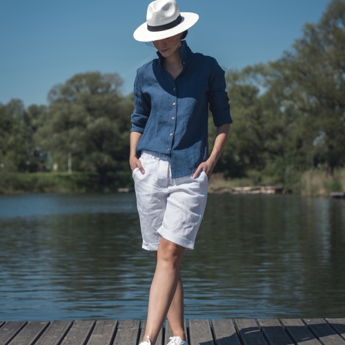 Lniana koszula niebieska laguna