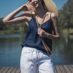 Lniany top granatowy