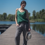 Lniany top szmaragdowy