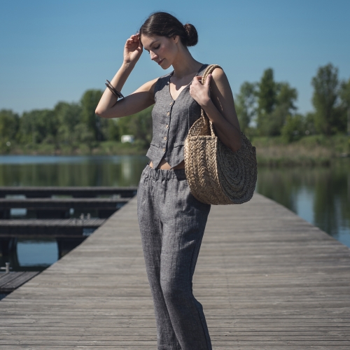 Lniane spodnie sól pieprz