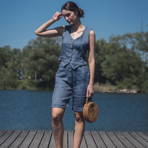 Lniane spodenki niebieskie