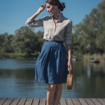 Spódnica lniana z kieszeniami niebieska laguna