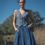 Spódnica lniana z kieszeniami niebieska laguna