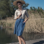 Spódnica lniana z kieszeniami niebieska laguna