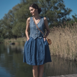 Spódnica lniana z kieszeniami niebieska laguna 