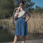 Spódnica lniana z kieszeniami niebieska laguna