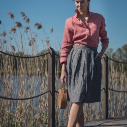 Spódnica lniana z kieszeniami sól pieprz 