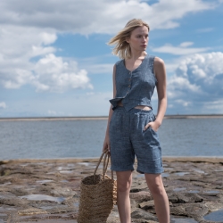 Lniana kamizelka głęboki niebieski 