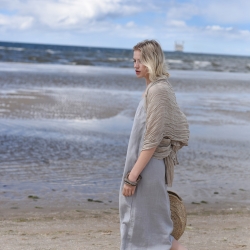 Lniana sukienka na ramiączkach jasny popiel 