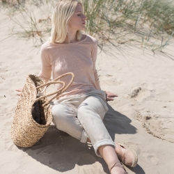 Lniana bluzka dzianinowa pastelowy róż 