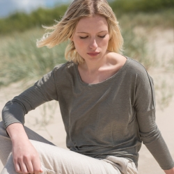 Lniana bluzka dzianinowa szałwiowa zieleń 