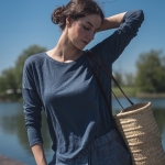 Lniana bluzka dzianinowa niebieska