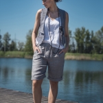 Lniana kamizelka stalowo niebieska