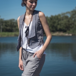 Lniana kamizelka stalowo niebieska 