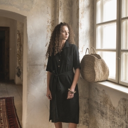 Lniana szmizjerka czarna oliwka 