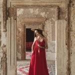 Lniana sukienka bukiet róż