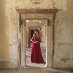 Lniana sukienka bukiet róż